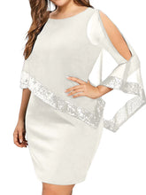 Chiffon Cape Sleeve Sequin Patchwork Dress